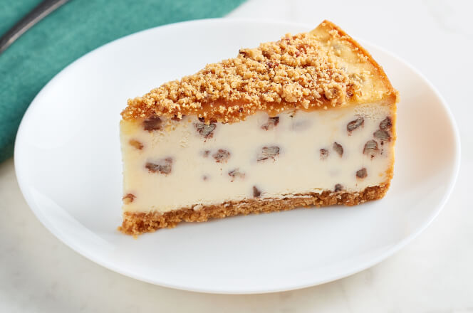 A slice of butter pecan cheesecake.