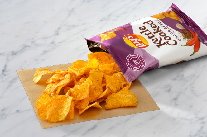 A bag of Lay’s Cajun Spice potato chips with bold, zesty seasoning.
